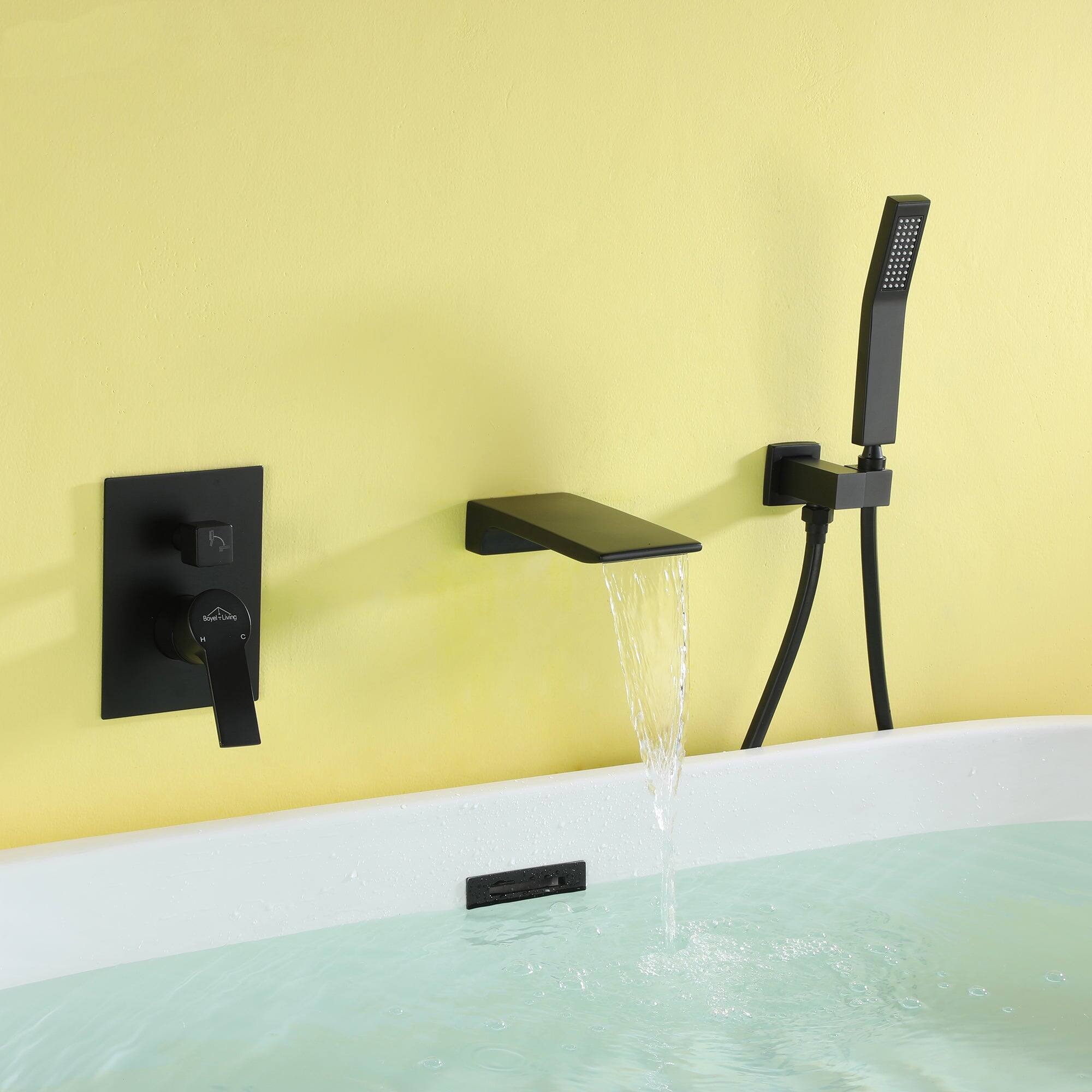 Alt View 3. Boyel Living - Single-Handle Wall Mount Roman Tub Faucet with Hand Shower in Matte Black - Matte Black.
