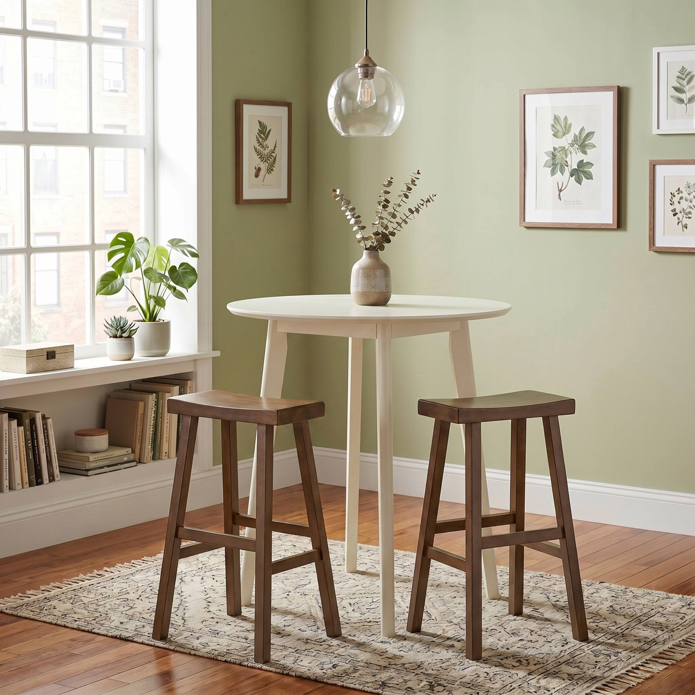 Alt View 2. Alaterre Furniture - Bar Stools Set of 2 31-Inch Tall Counter Height Bar Stools with Backless Saddle Seat and Footrests, Walnut - Walnut.