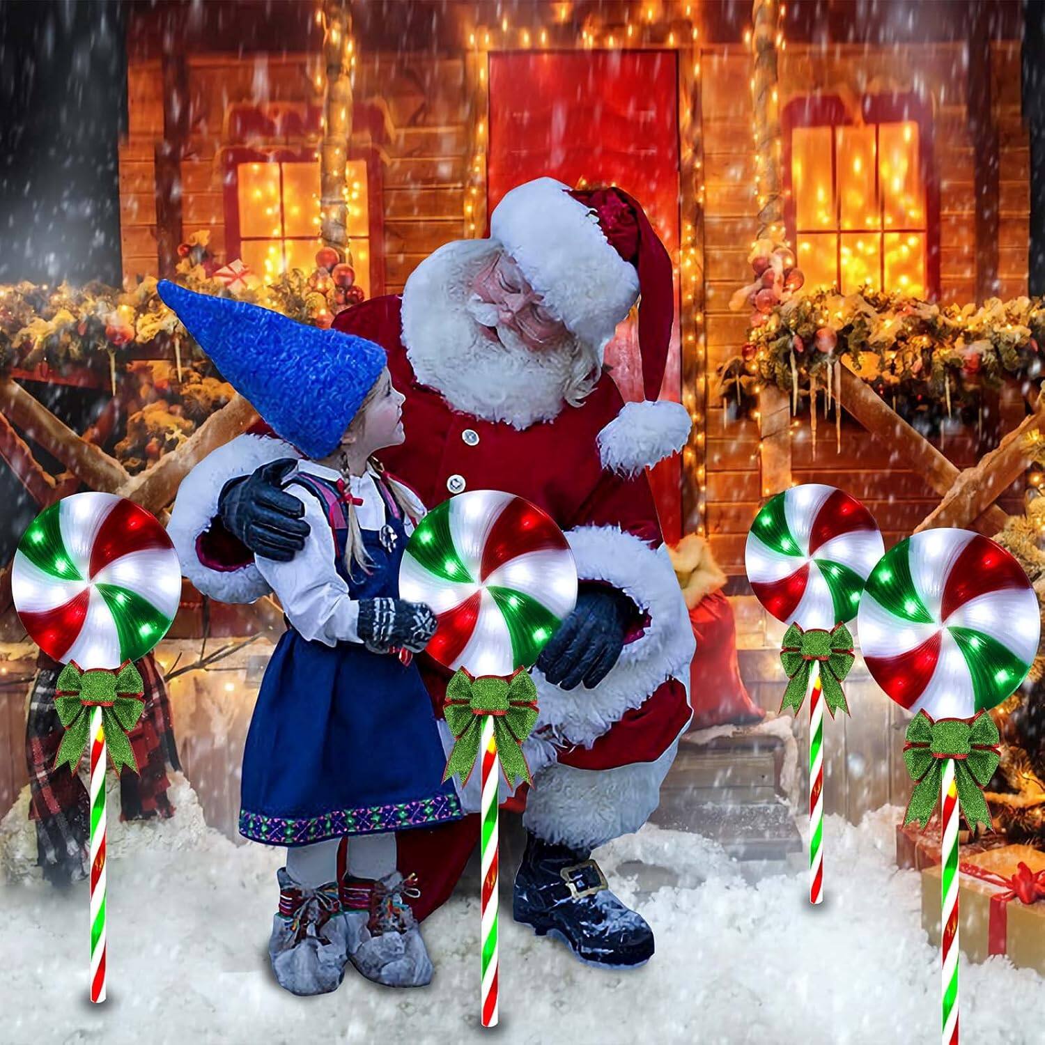 Back. PARKER SLATER - Lollipop Peppermint Christmas Pathway Lights Outdoor with Bows 4 Pack 27.5".