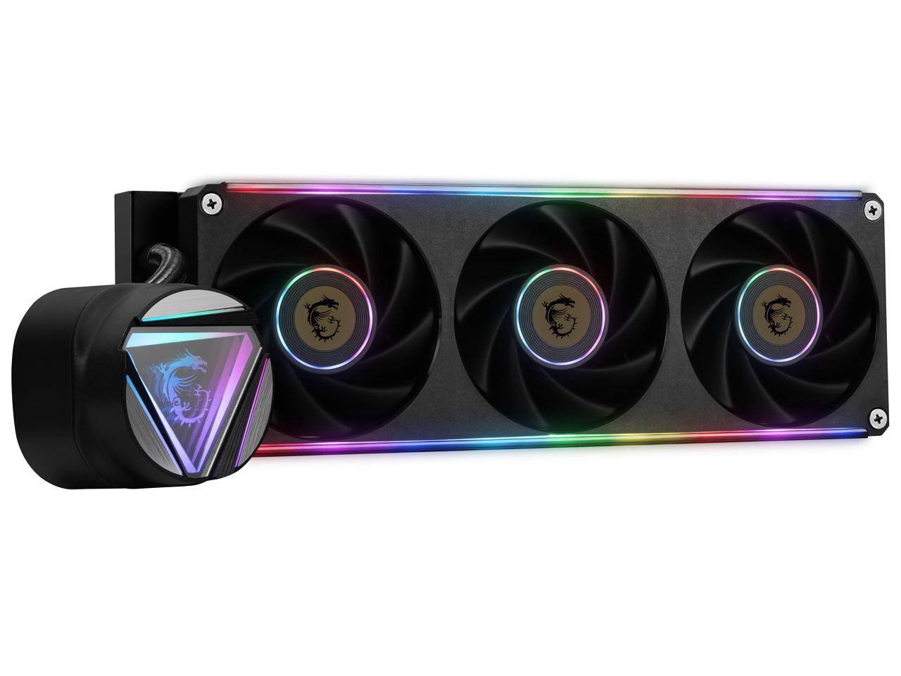 Alt View 3. MSI - MAG CORELIQUID C360 V2, USA,CA, 3x R series ARGB Fan (All-in-one), ARGB Block, BULK, Pallet packing - ARGB.