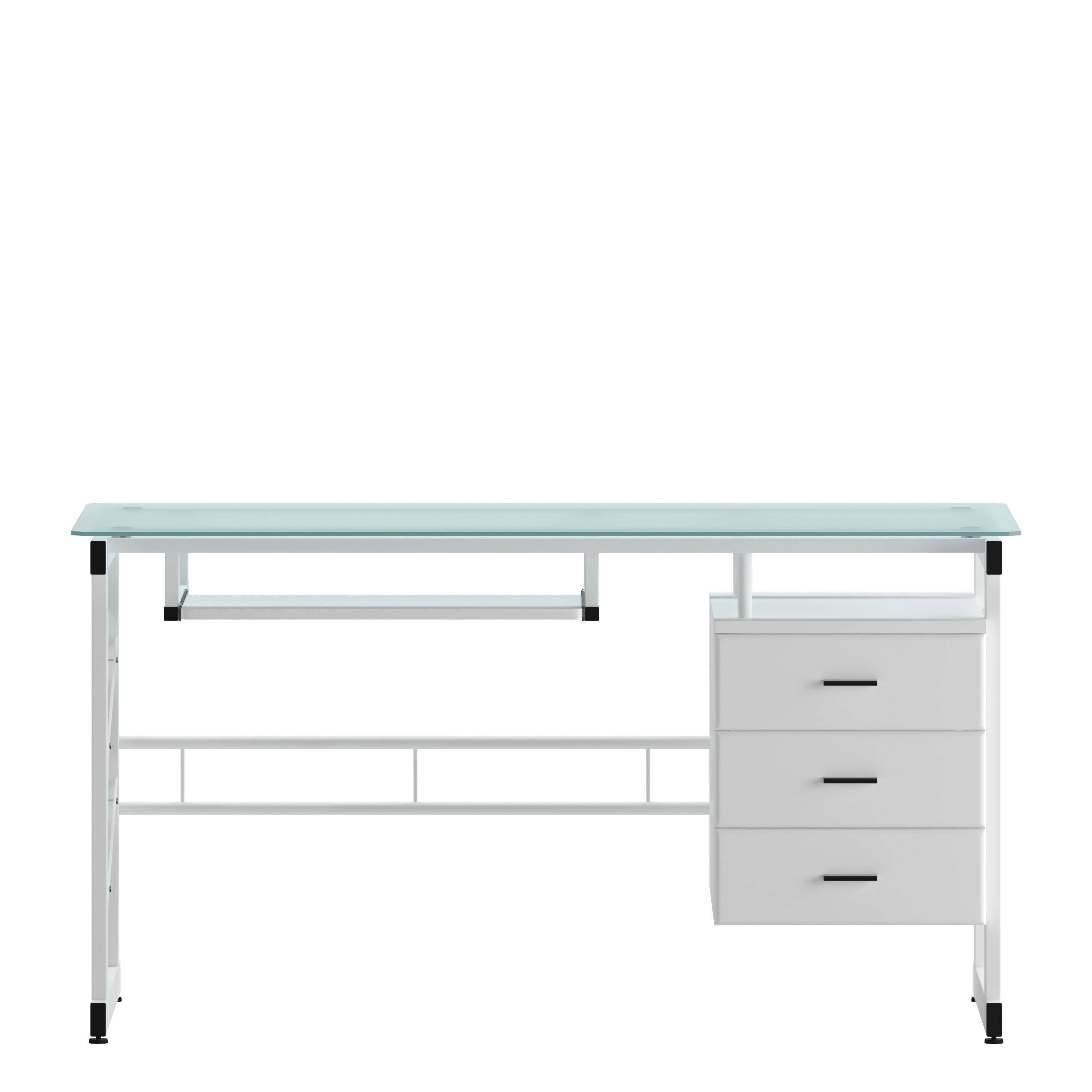 Alt View 9. Emma + Oliver - White Computer Desk with Frosted Glass Top and Three Drawer Pedestal - Frosted Top/White Frame.