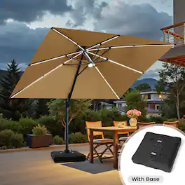 Crestlive Products - 13' Patio Offset Cantilever Umbrella 2-Tier Top With Solar-Lighted Strips 350lbs Wheel Base - tan