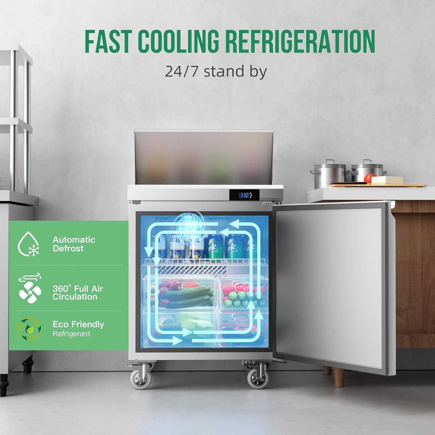 FAST COOLING REFRIGERATION  
24/7 stand by  
DEE Automatic Defrost  
360° Full Air Circulation  
Eco Friendly Refrigerant