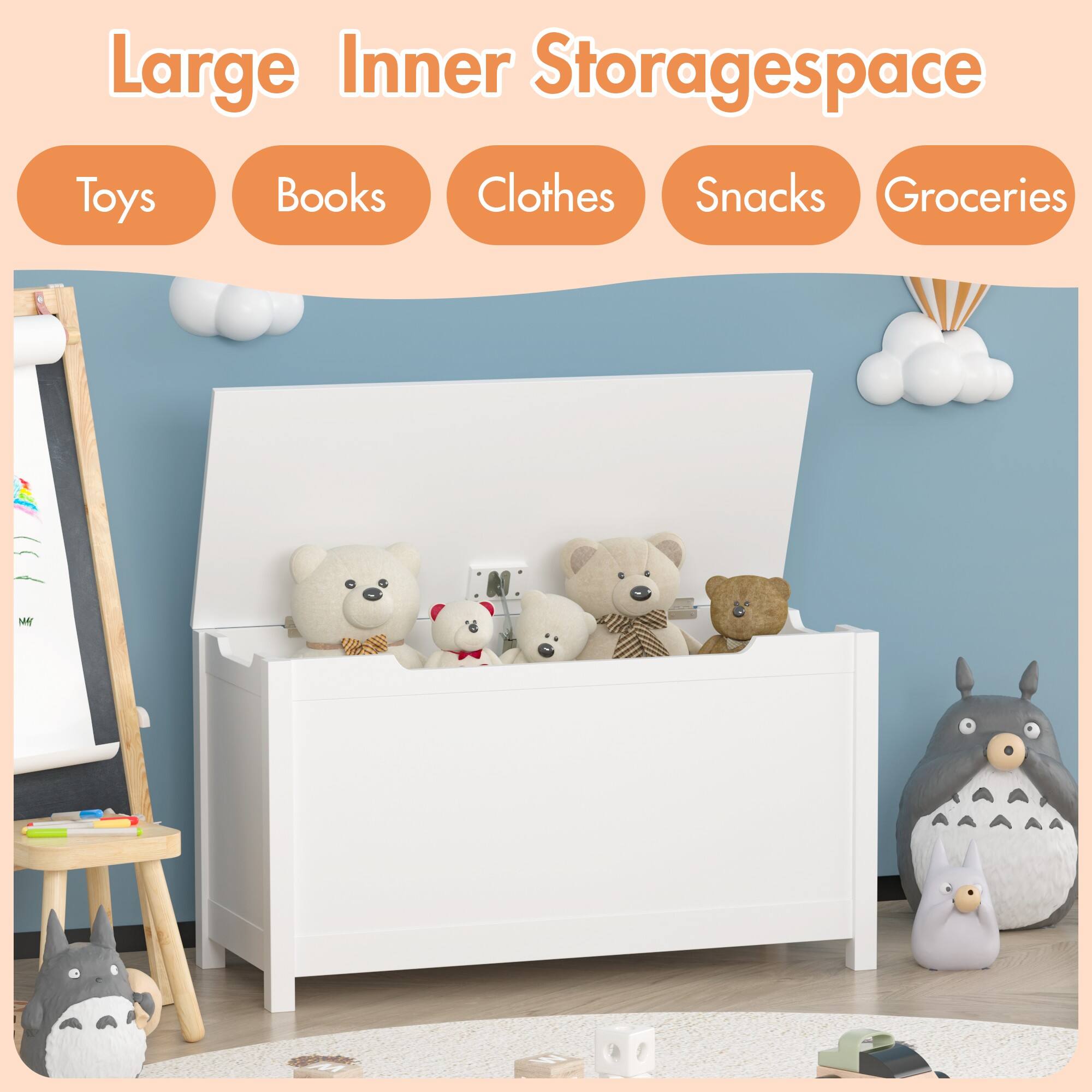 Large Inner Storage Space  
Toys  
Books  
Clothes  
Snacks  
Groceries
