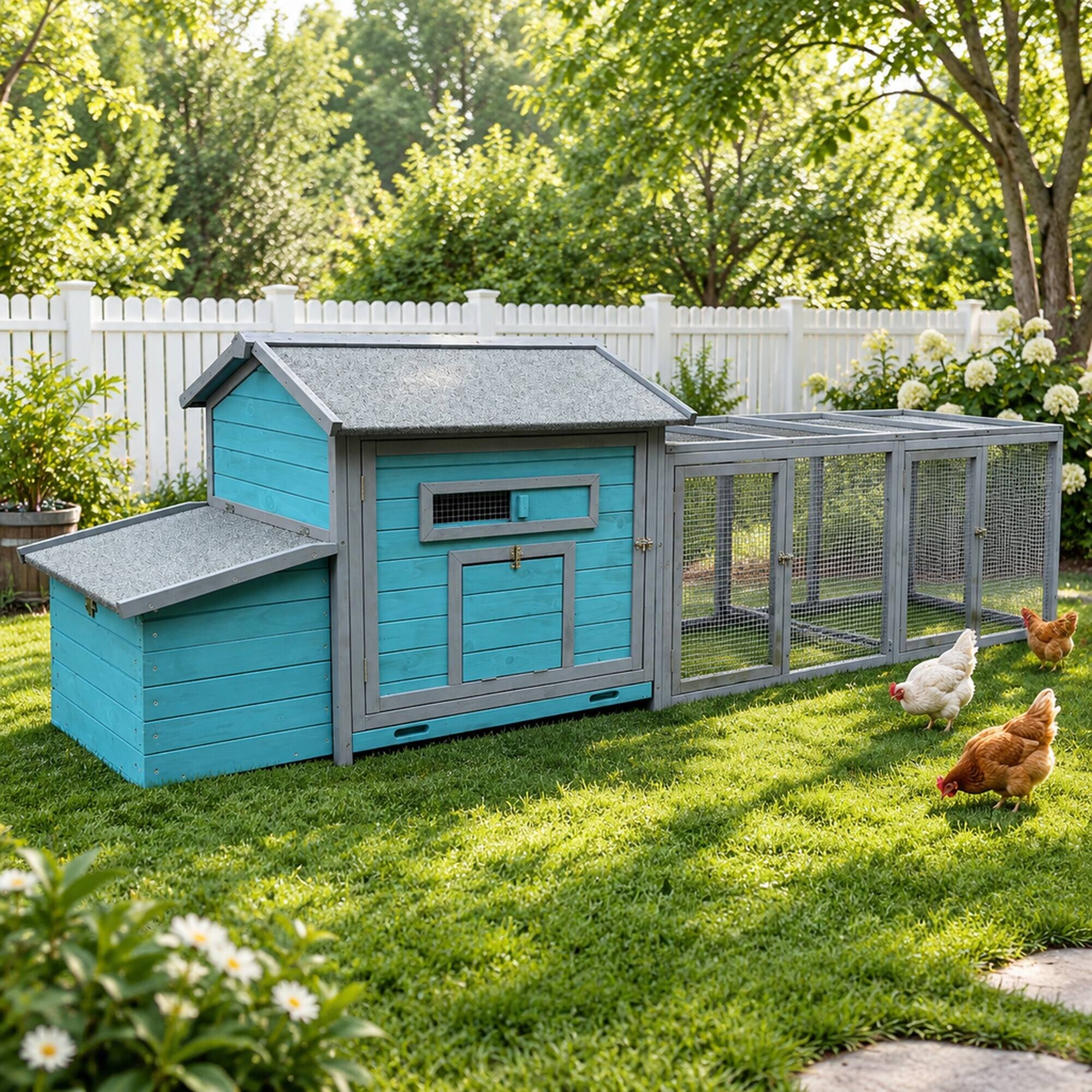Alt View 2. RYHNUYNE - 114 in Wooden, Run, Weatherproof Hen House, Box, 19.6 sq ft.