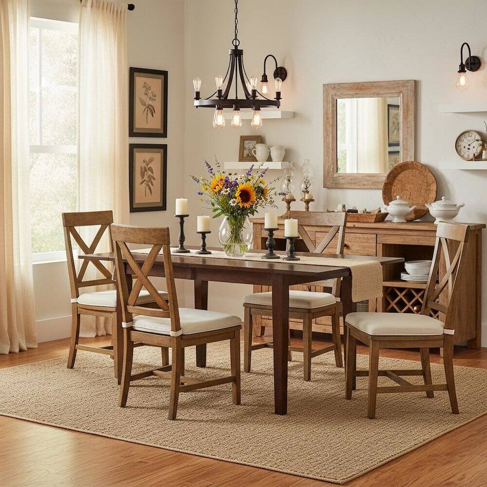Back. FurniFact - Mahogany Wood Dining Table - Brown.