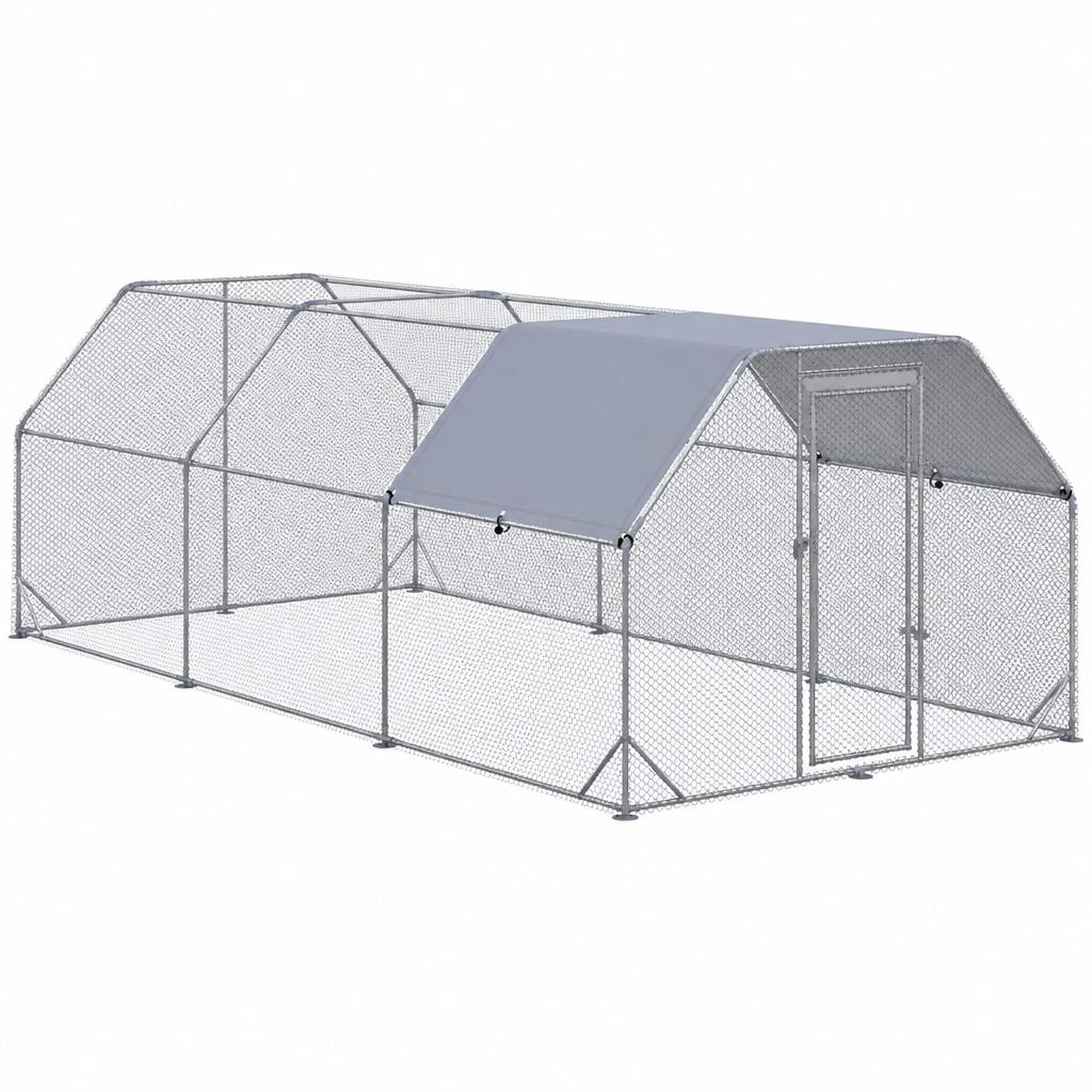 RYHNUYNE - Large Metal Chicken Coop, Walk-in Run, 18.7 x 9.2 x 6.4 ft, Waterproof Cover, 1 in Tube
