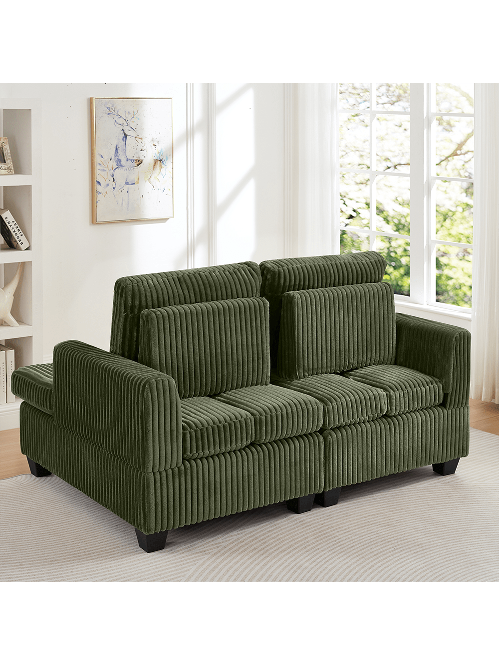 Left. Trinkets Crazed - 61 Inch Corduroy Love Seat Sofa Couch With Square Armrest,Loveseat Sleeper Couch With Adjustable Back,Double Lounge - Green.