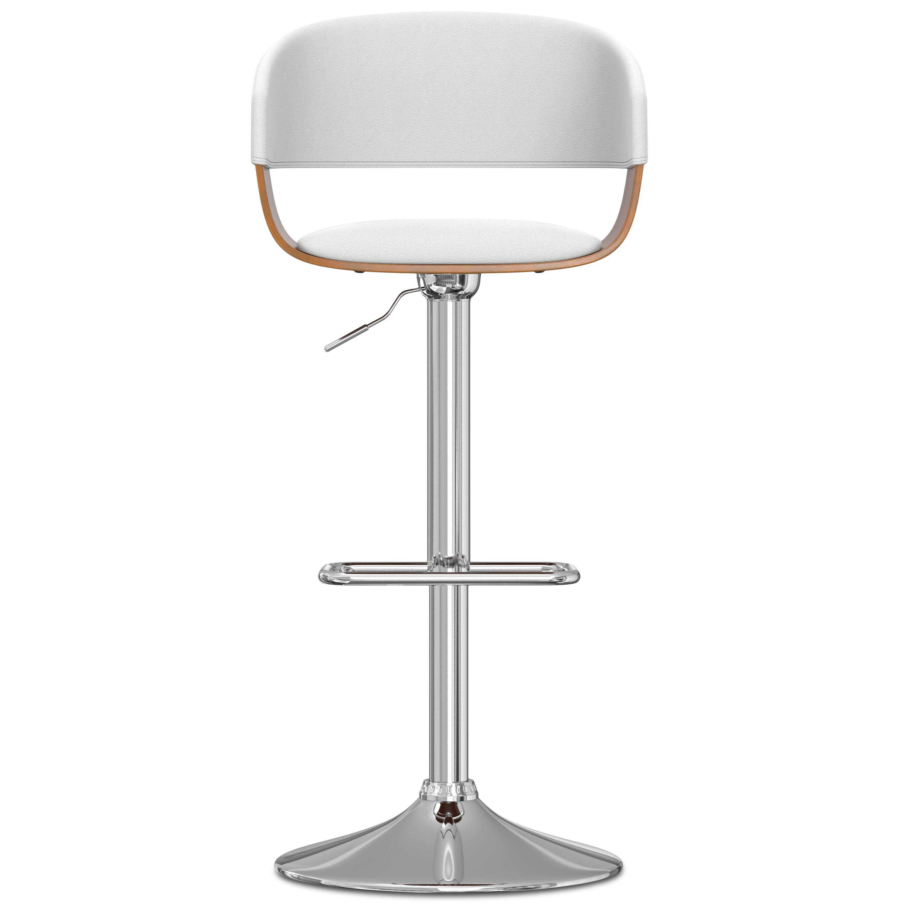 Left. Simpli Home - Lowell Mid Century Modern 33 inch Adjustable Swivel Bar Stool in White Faux Leather - White.