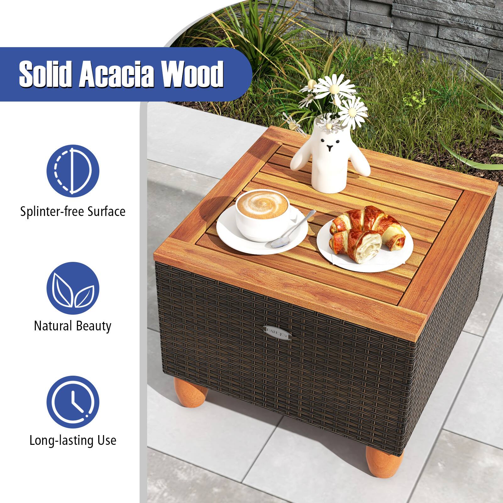 Solid Acacia Wood

- Splinter-free Surface
- Natural Beauty
- Long-lasting Use