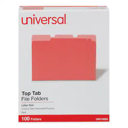 universal
Top Tab File Folders
Letter Size
1/3-Cut Tab • Assorted Position
Red
100 Folders
UNV10503