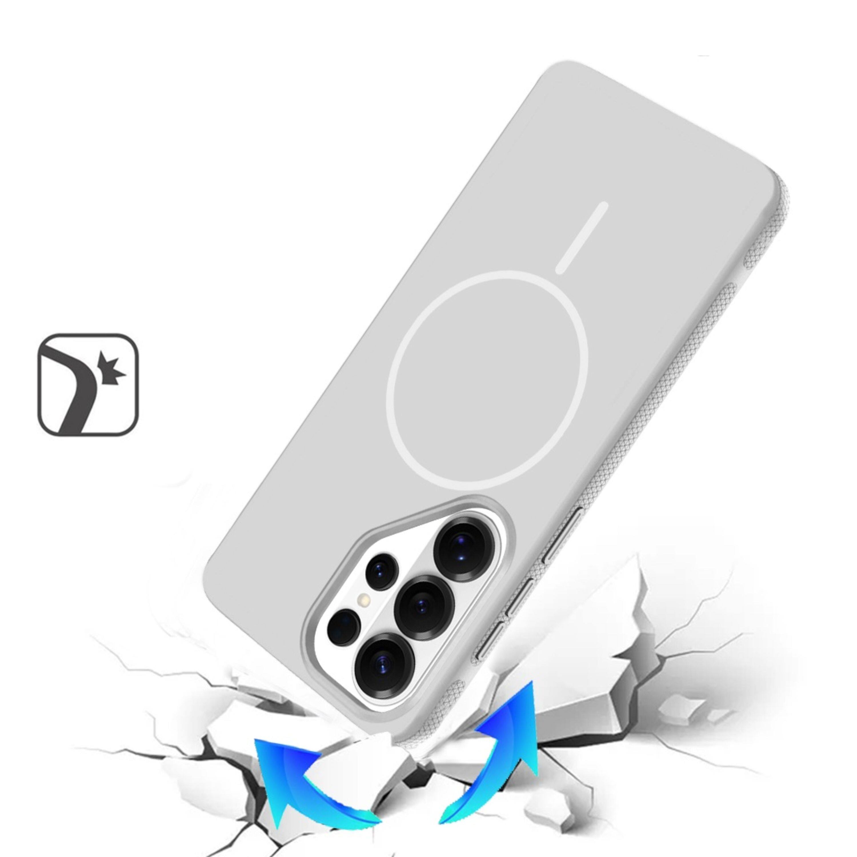 Left. Kitcheniva - Rugged Side Grip Magnetic Circle Phone Case With Tempered Glass For Samsung Galaxy S25 Ultra Clear - Clear.