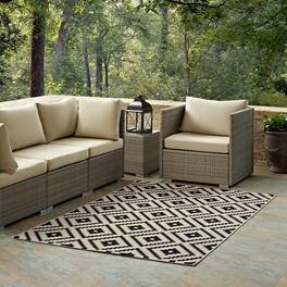 Modway - Perplex Geometric Diamond Trellis Indoor and Outdoor Area Rug - Black and Beige