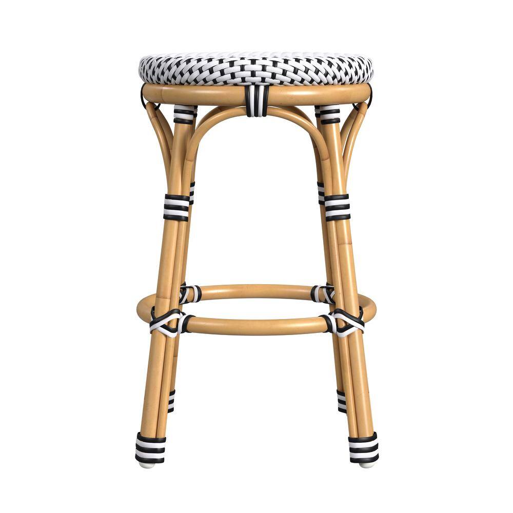 Back. Butler Specialty - Tobias 24 in. Seat Height Outdoor Rattan and Metal Backless Counter Stool - Black And White.