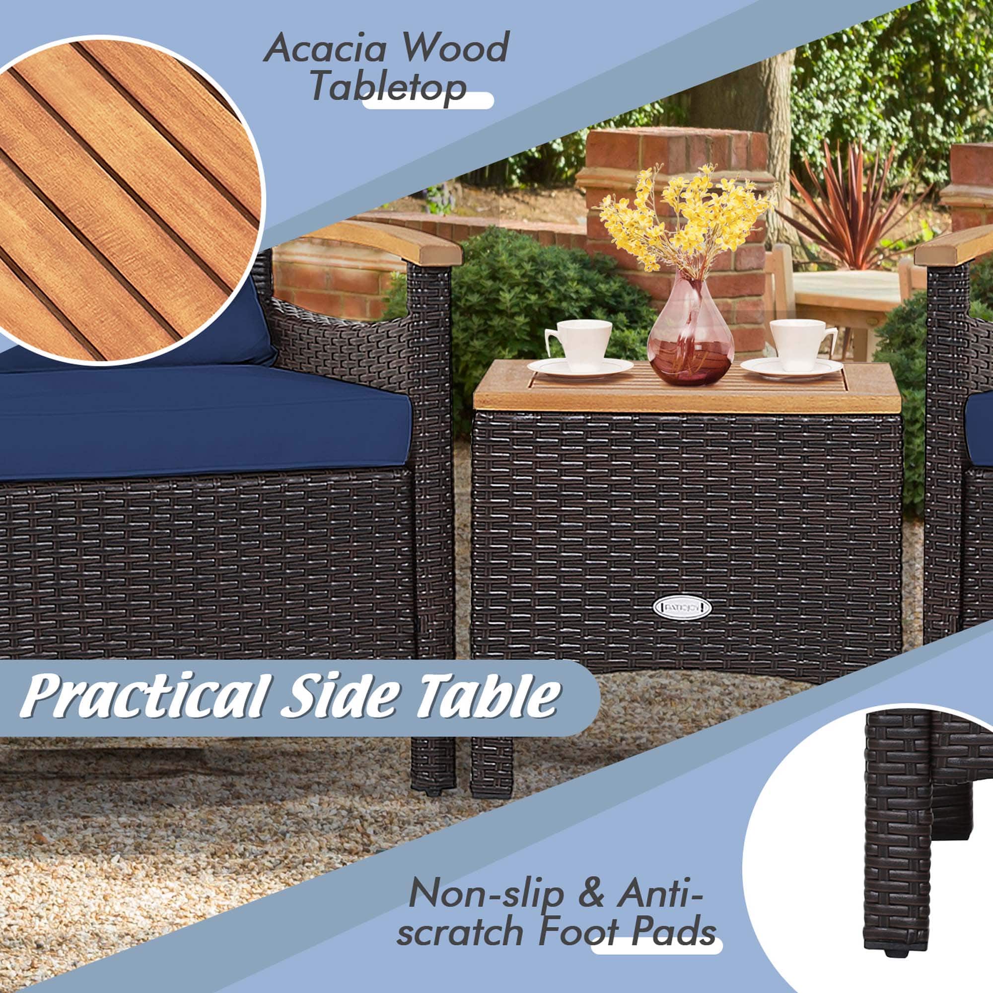 Acacia Wood Tabletop, Practical Side Table, Non-slip & Anti-scratch Foot Pads