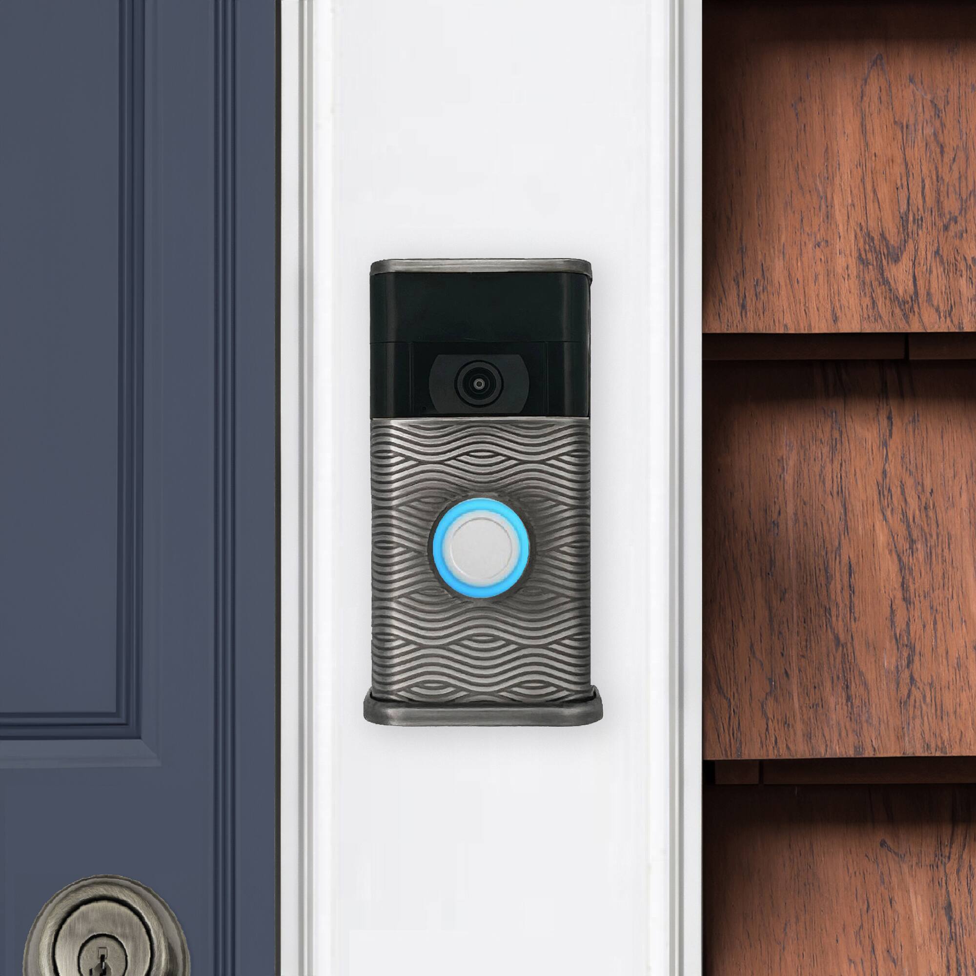 Alt View 3. Michael Healy - Waves Video Doorbell Cover (Ring 2nd Gen) - Antique Pewter.