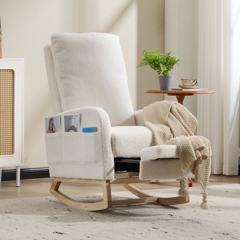 Front. Loheer - Loheer White Teddy Fleece Nursery Rocker Breastfeeding Glider Chair - White.