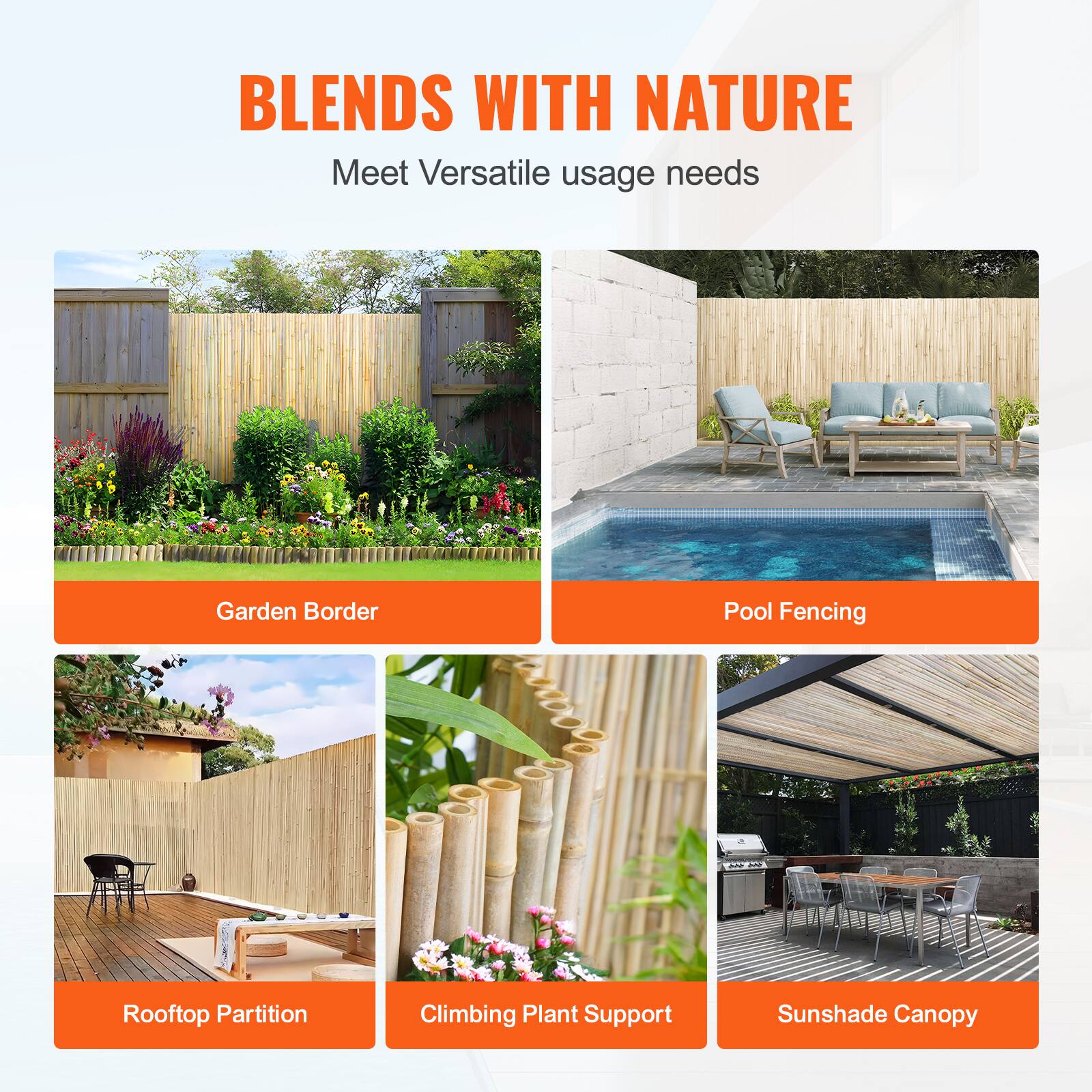 BLENDS WITH NATURE  
Meet Versatile usage needs  

- Garden Border  
- Pool Fencing  
- Rooftop Partition  
- Climbing Plant Support  
- Sunshade Canopy