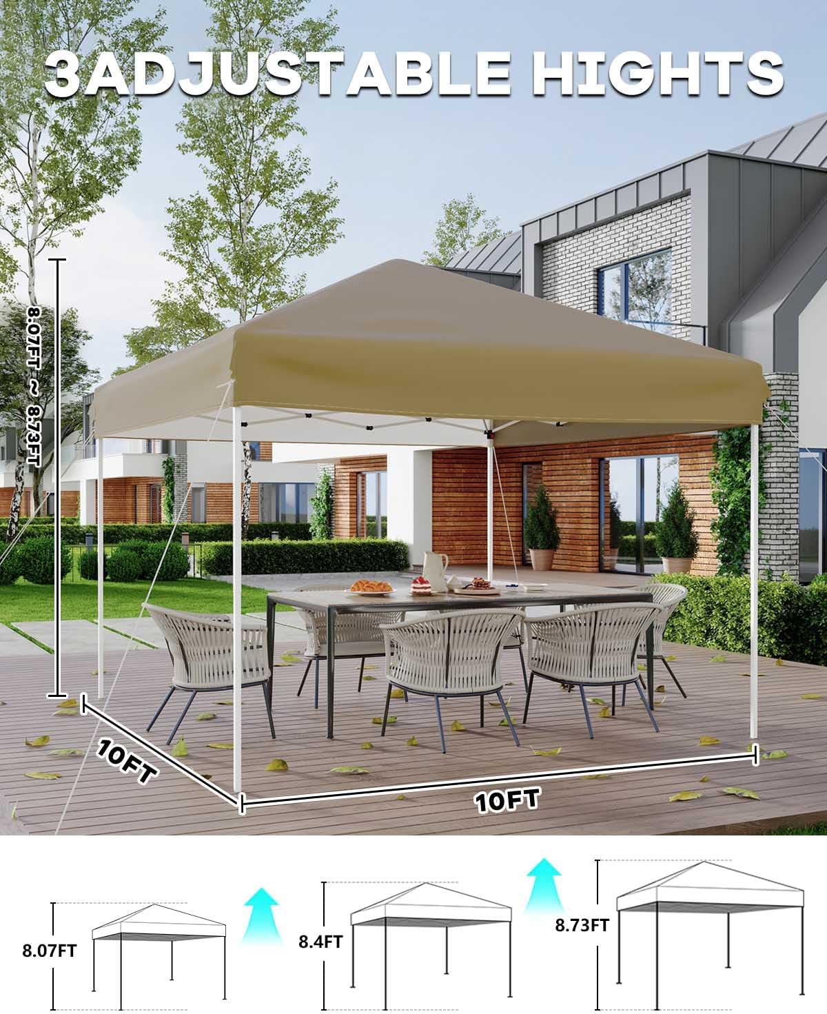 3 Adjustable Heights  
8.07FT - 8.07FT  
8.73FT  
10FT  
10FT  
8.07FT  
8.4FT  
8.73FT