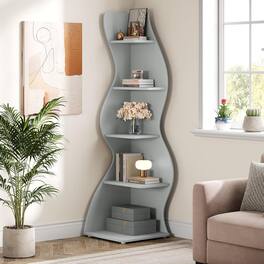 Tribesigns - Corner Bookshelf with Storage Shelves and Book and Decor Display for Living Room - Blue