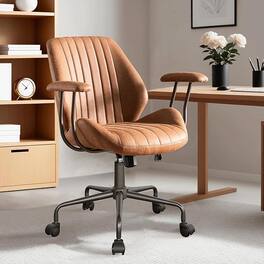 Ovios - Ergonomic Mid Back Office Chair, 264lbs Capacity, Suede Fabric & Smooth Rolling Wheels for Workspace - Brown