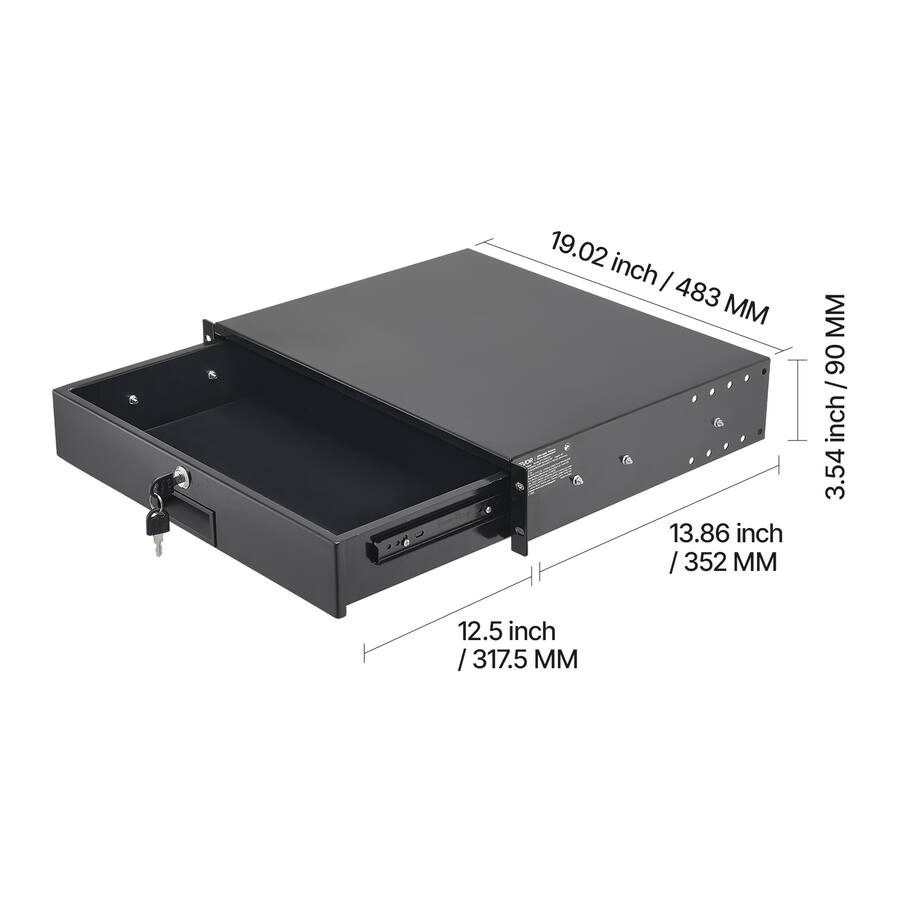 Spt Racks VEVOR 2U Rack Mount Drawer, 50 lbs Max Load Bearing, Lockable Server ...