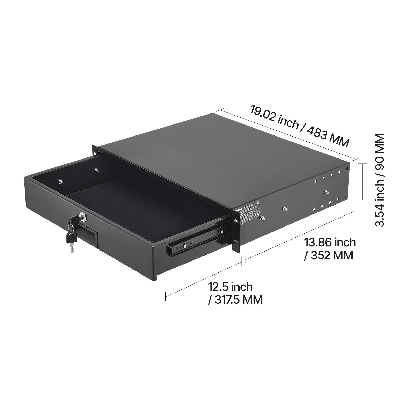 19.02 inch / 483 MM  
13.86 inch / 352 MM  
12.5 inch / 317.5 MM  
3.54 inch / 90 MM