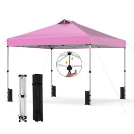 Gymax - 10x10 FT Pop Up Canopy Tent 1-Person 1-Button Push Instant Setup w/ 4 Sandbags - Pink