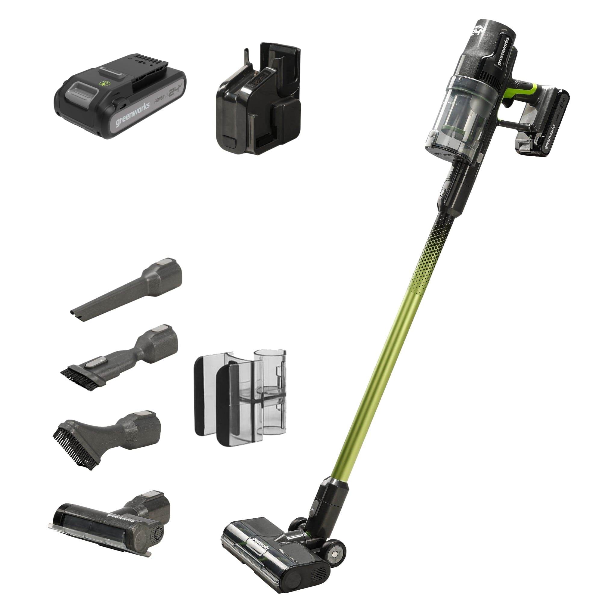 Greenworks - 24 Volt Stick Vacuum with 4ah Battery, Attachments, & Charger - Green - Alt_View_Zoom_11