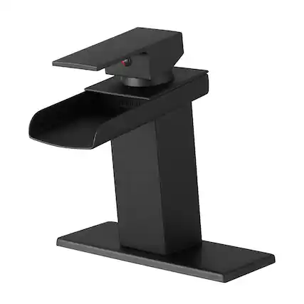 Front. Boyel Living - Modern Waterfall Single Handle Single Hole Bathroom Faucet Matte Black with Deck Plate and Water Supply Hoses - Matte Black.