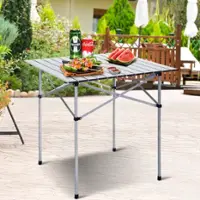 Costway Roll Up Portable Folding Camping Square Aluminum Picnic Table w/Bag (27-3/5'' ) - Silver - Front_Zoom