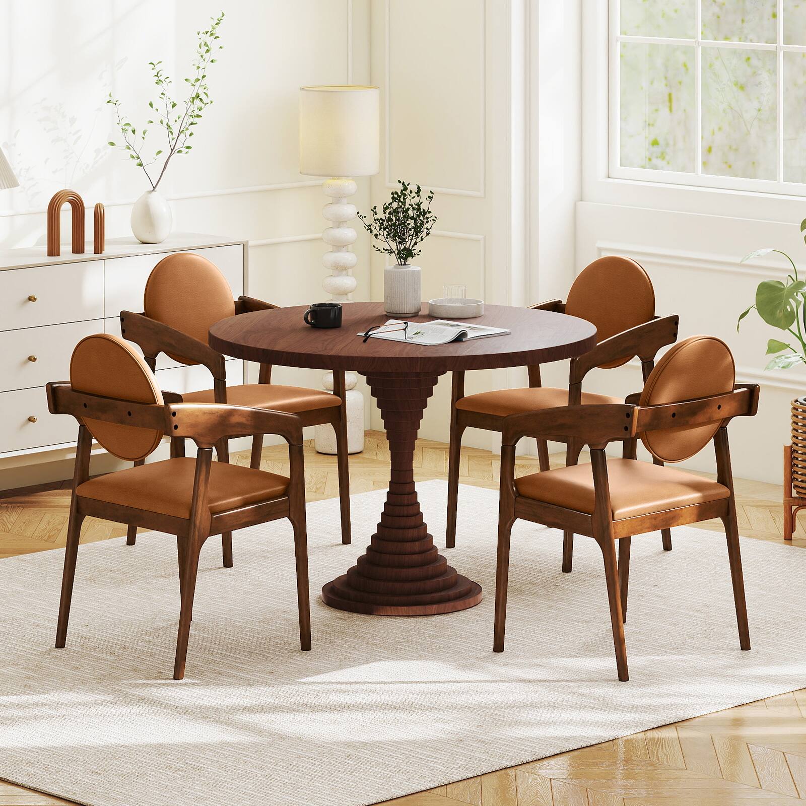 Alt View 9. Gymax - Gymax Wooden Dining Chair Set of 2 w/Rubber Wood Frame Padded Seat & Back Armrests - Brown.