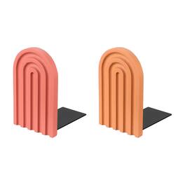 Unique Bargains - 2pcs Boho Arch Bookends, Non-Skid Wood Book Ends Rainbow Wooden, for Shelves Book Stopper Stand, for Home Library Decor - Light Orange/Red