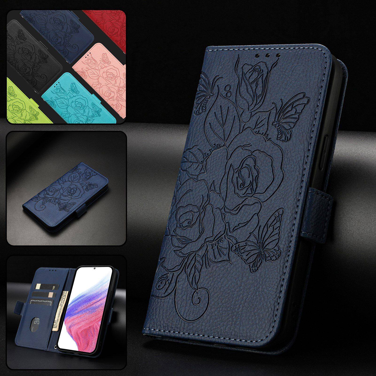 Alt View 5. Dteck - Embossed Texture Case for Samsung Galaxy S26,Faux Leather Card Holder Wallet Case,Magnetic Closure Flip Cover + Strap - Darkblue.