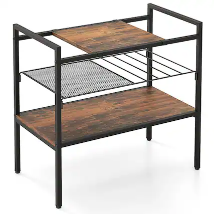 Front. Resenkos - Industrial Entryway Table with Removable Panel and Mesh Shelf, Narrow Console Table, Entryway Hall Table with Shelves - Brown.