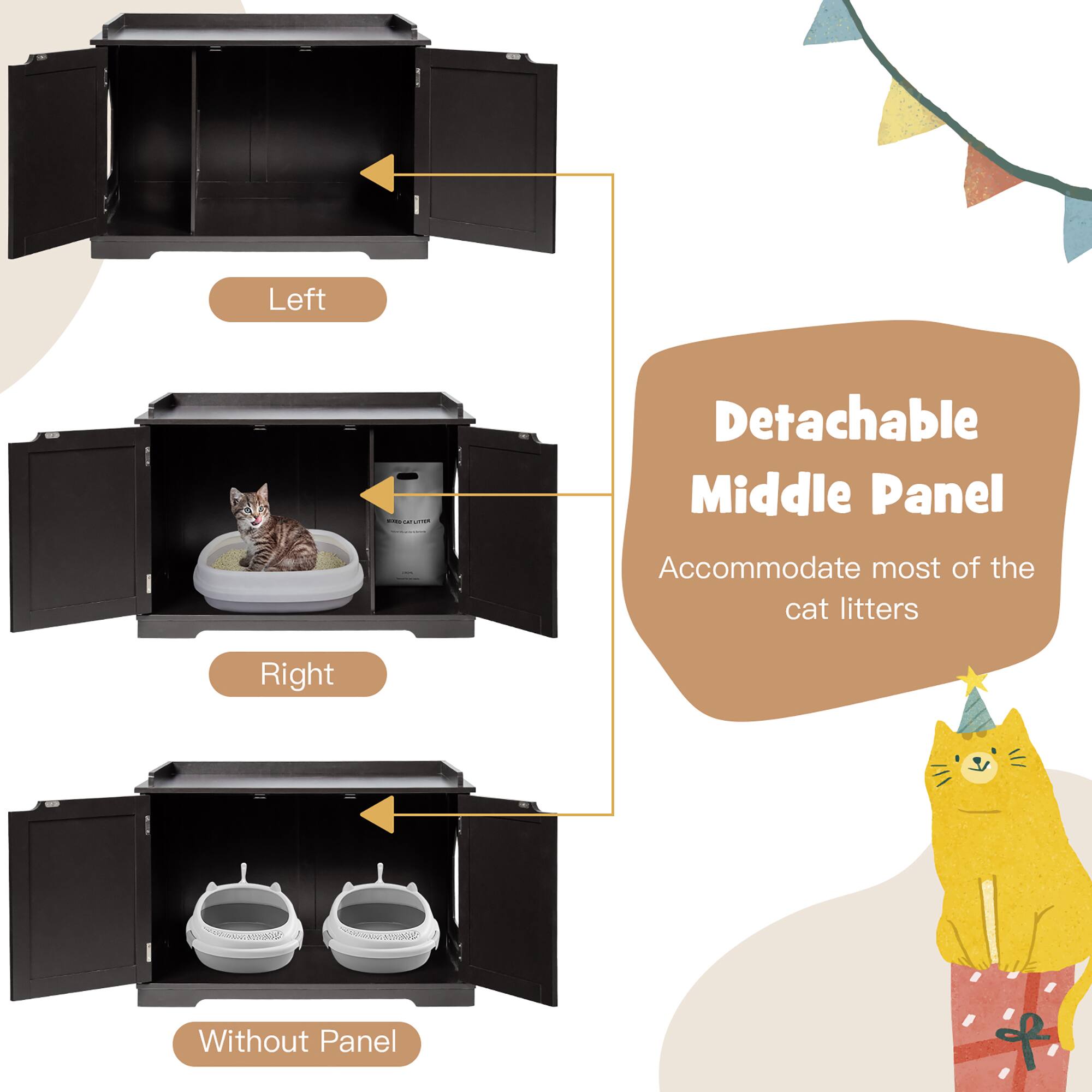 Left UE I : Detachable Middle Panel I Accommodate most of the cat litters Right Without Panel

Left

Right

Without Panel

Detachable Middle Panel

Accommodate most of the cat litters