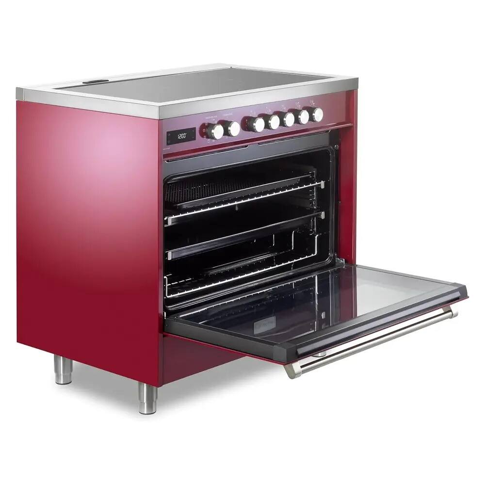 Alt View 3. Verona - Verona 36 inch Ultima Collection Freestanding Induction Range with 5 Elements, 5 cu. ft. Oven Capacity (Burgundy) - Burgundy.