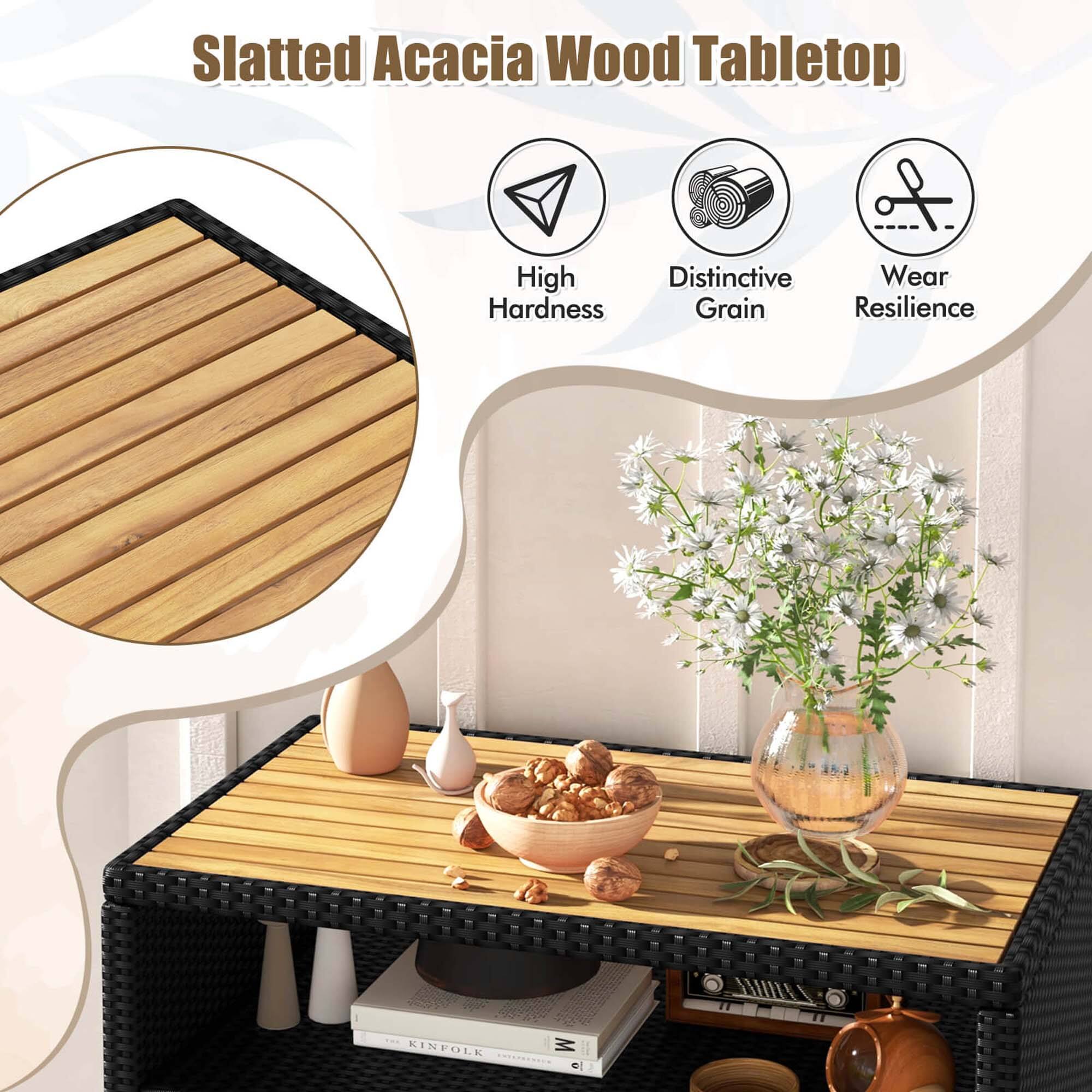 Slatted Acacia Wood Tabletop High Distinctive Wear Hardness Grain Resilience