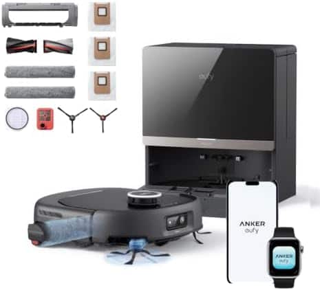 eufy - Robot Vacuum Omni and Mop Combo E35 & Accessories Kit, 35,000 Pa,Self-Cleaning Roller Mop, Hot Wash & Dry - Black