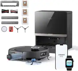 eufy - Robot Vacuum Omni and Mop Combo E35 & Accessories Kit, 35,000 Pa,Self-Cleaning Roller Mop, Hot Wash & Dry - Black