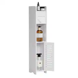 Vecelo - Narrow Bathroom Storage Cabinet with Toilet Paper Organizer-Space-Saving, Perfect for Small Bathrooms & Next to Toilets - White