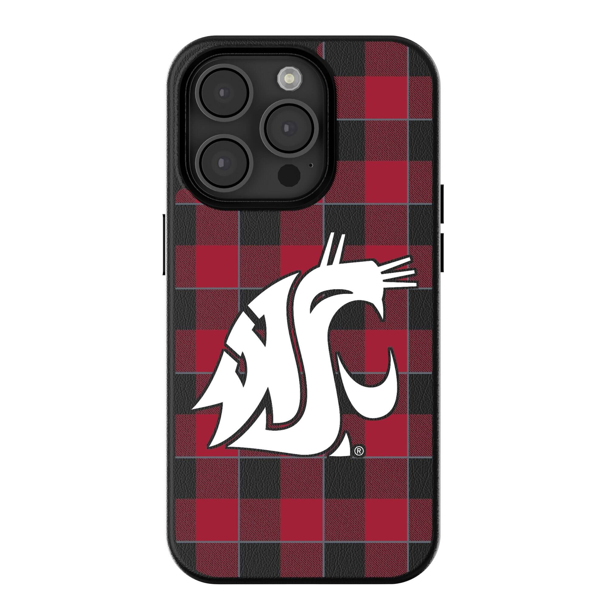 Front. Keyscaper - Washington State Cougars Plaid Magnetic Bump iPhone Case - 13 - Black.