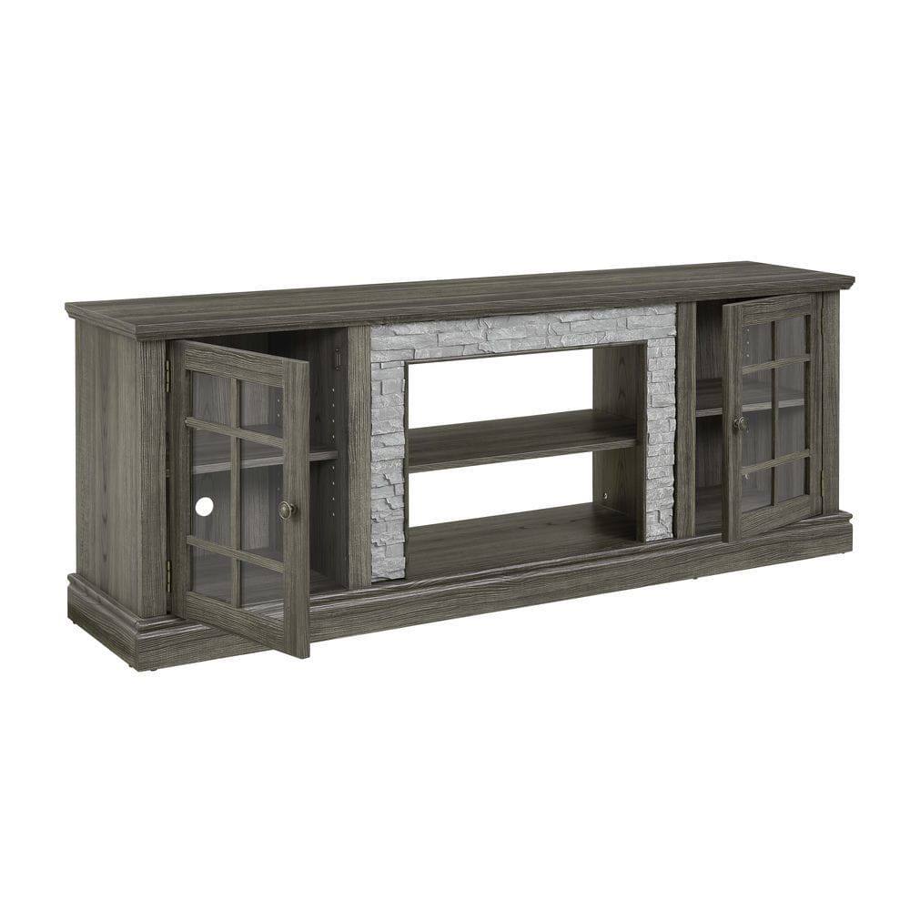 Alt View 8. Kadyn - 70-Inch Faux Stone Media Console with Dual Storage Doors - Gray - Gray.