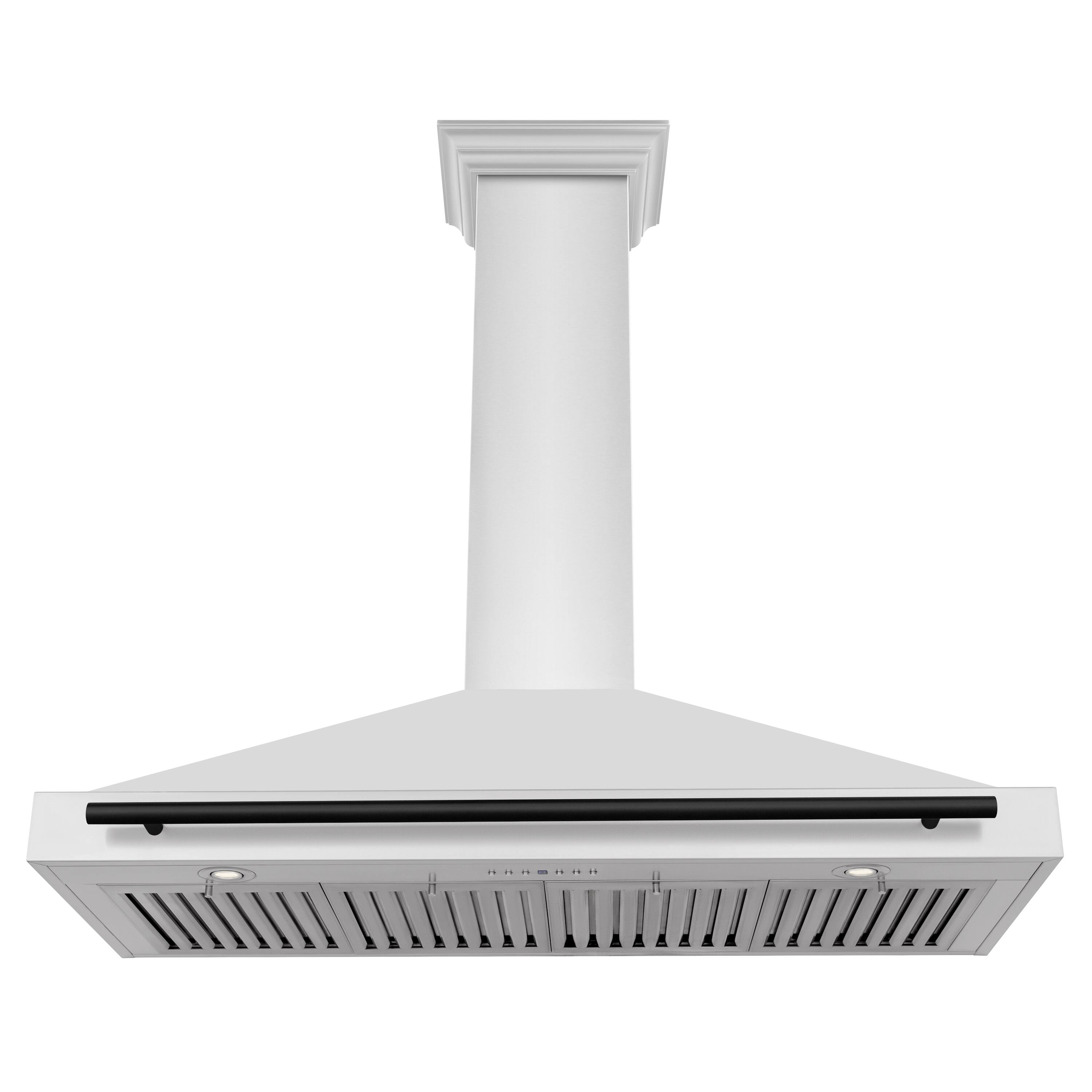 Back. ZLINE - ZLINE Autograph Edition 48 in. Convertible Satin Stainless Steel Wall Mount Range Hood with Matte Black Handle - Stainless steel.