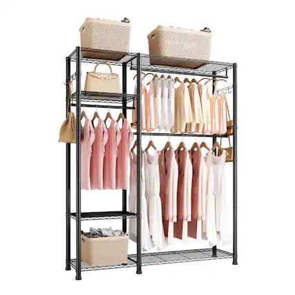 Front. VEVOR - Clothing Garment Rack, Heavy Duty Clothes Rack, 6 Adjustable Tiers Clothes Racks with Steel Frame, 800 lbs Load Capacity - Black.