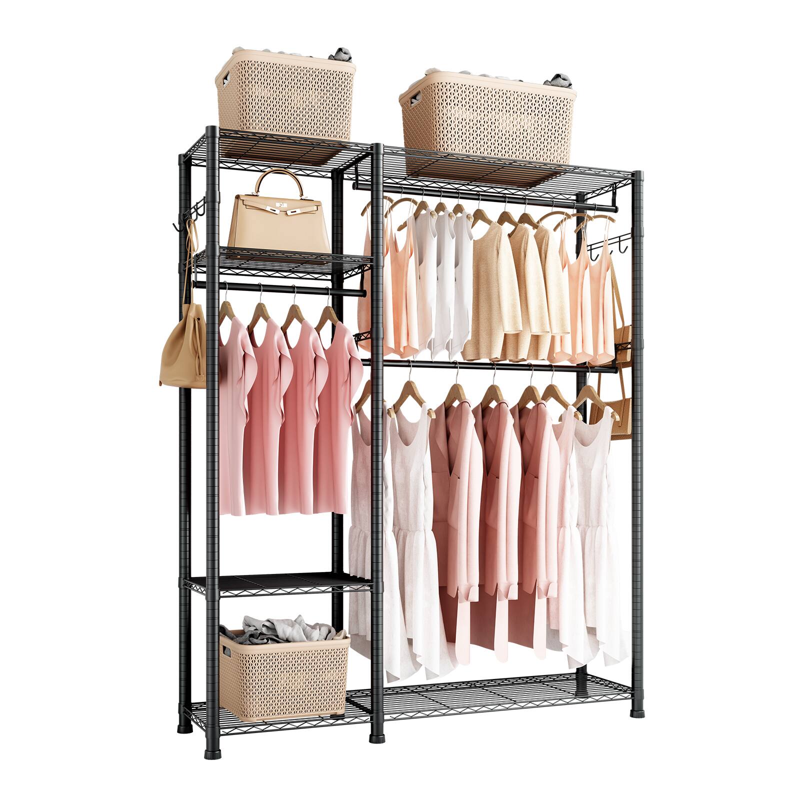 Front. VEVOR - Clothing Garment Rack, Heavy Duty Clothes Rack, 6 Adjustable Tiers Clothes Racks with Steel Frame, 800 lbs Load Capacity - Black.