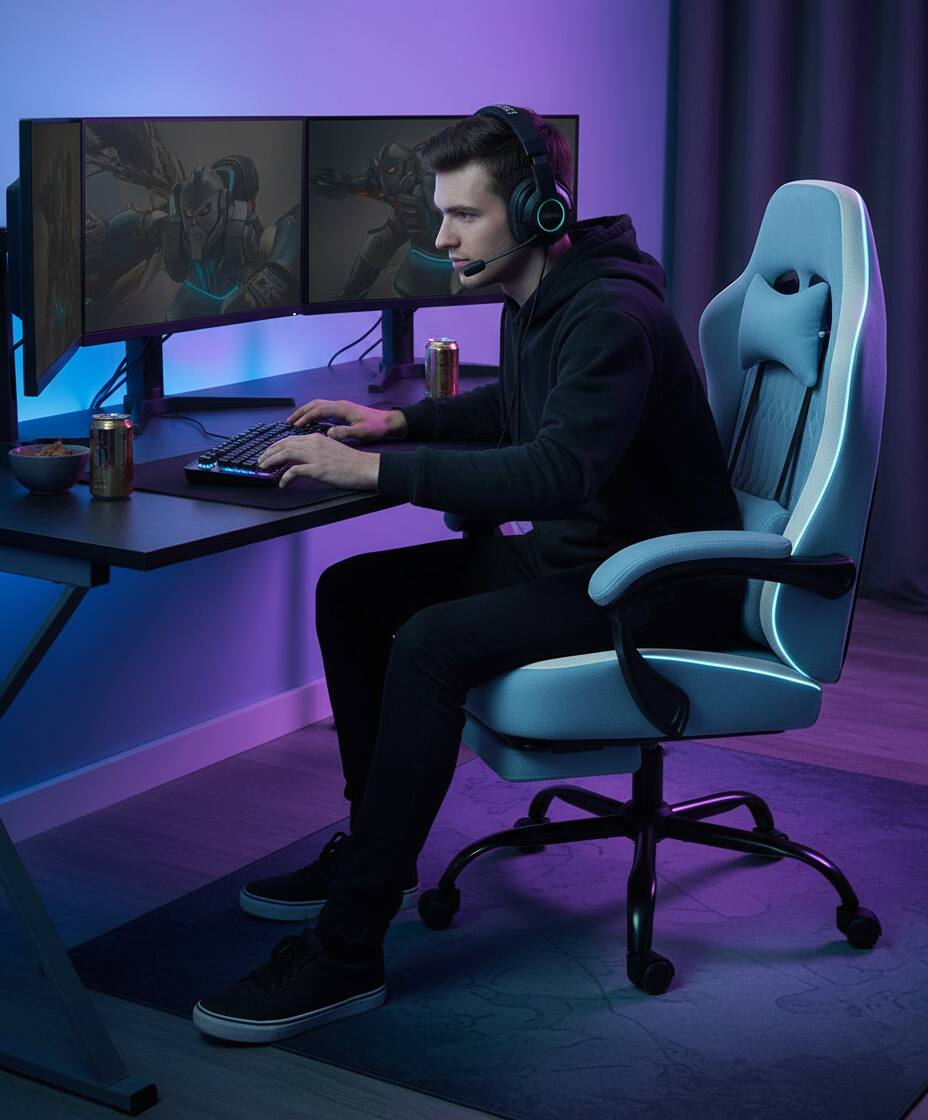 Alt View 5. AOITUN - Computer Gaming Chair High Back Ergonomic, Value for Daily Use - Blue.