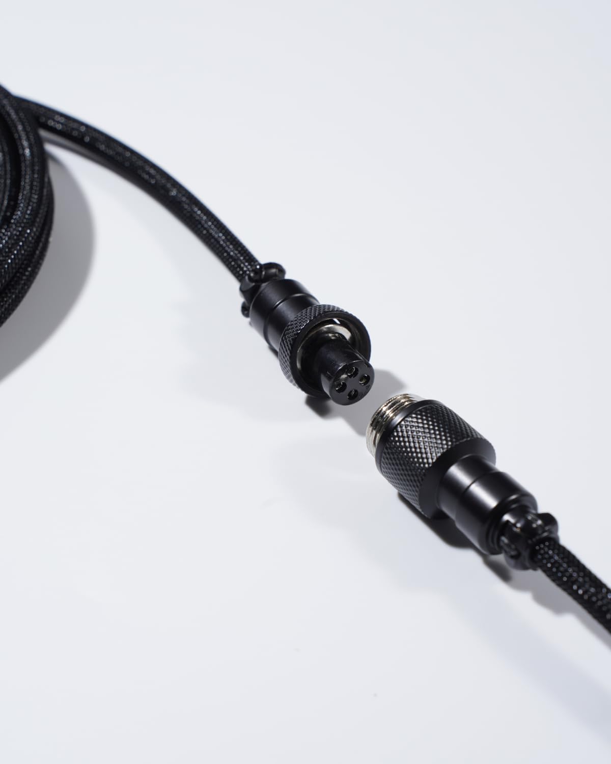 Angle. GravaStar - GravaStar Coiled Aviator USB-C Cable for Mechanical Keyboard Black - Black.