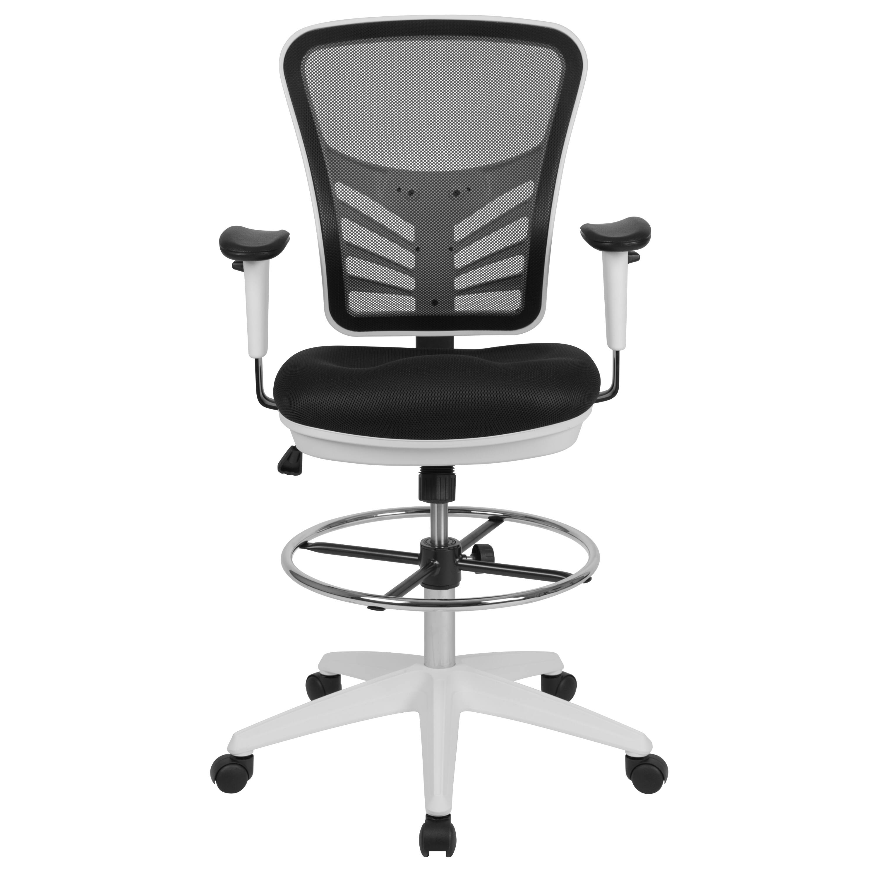 Alt View 7. Emma + Oliver - Mid-Back Mesh Adjustable Ergonomic Drafting Chair, Task Chair - Black Mesh/White Frame.