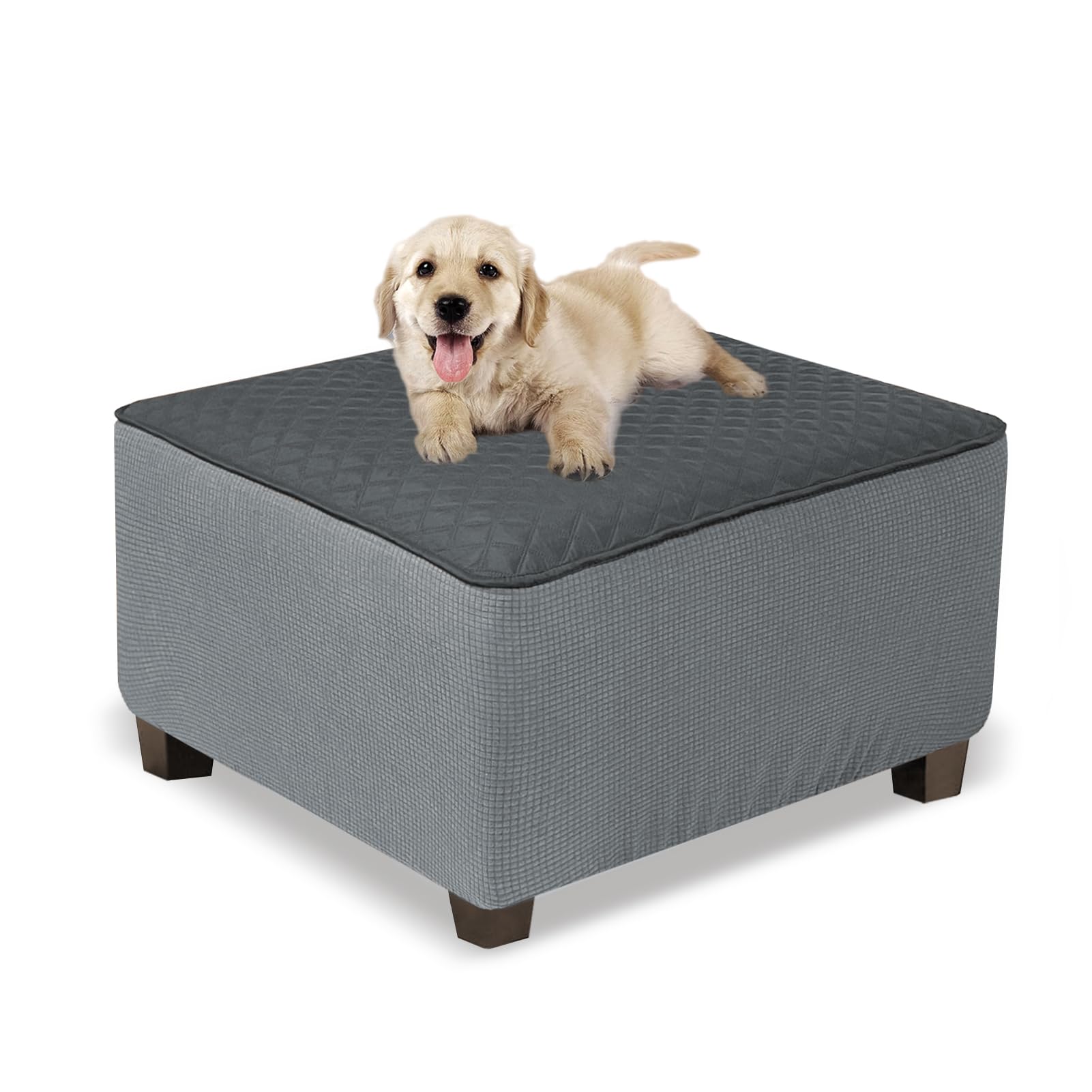JETRANSPORT - Ottoman Cover Square Waterproof Slipcover Thick Storage Footrest Stool Covers Furniture Protector Pets - Dark Gray & Light Gray Square:XX-Large
